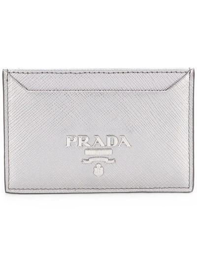 Shop Prada Logo Plaque Cardholder - Metallic