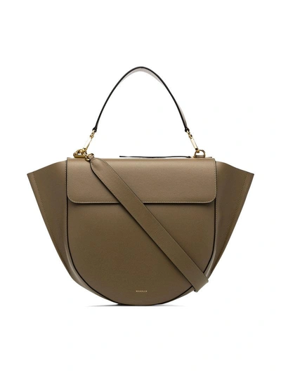Shop Wandler Olive Green Hortensia Large Leather Shoulder Bag