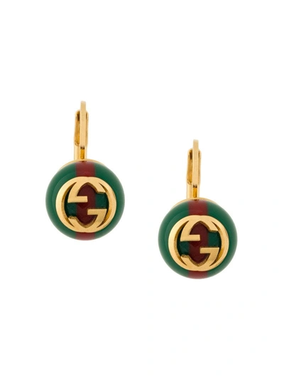 Shop Gucci Web Interlocking Earrings In Green