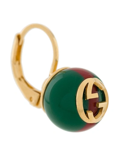 Shop Gucci Web Interlocking Earrings In Green
