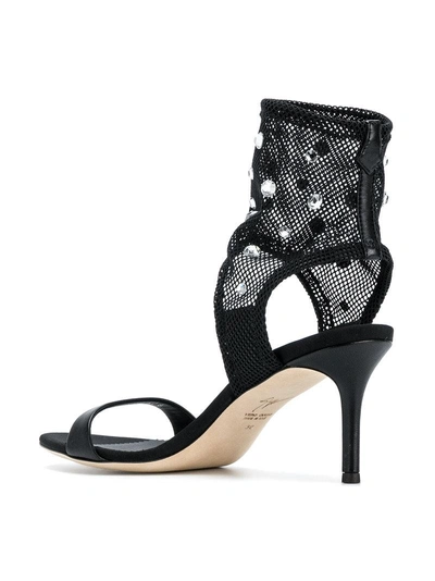 Shop Giuseppe Zanotti Design Mesh Crystal Sandals - Black