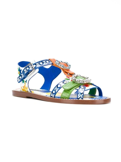 Shop Dolce & Gabbana Majolica-print Sandals In Blue