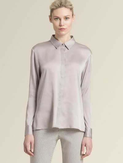 Shop Donna Karan Stretch Sateen Button-up In Grey