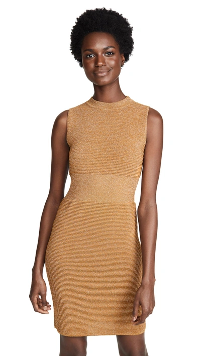 Shop Moschino Bodycon Ribbed Dress In Gold
