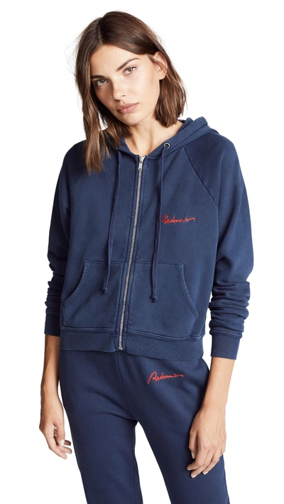 Shop Re/done Zip Hoodie With Chain Stitch In Blue