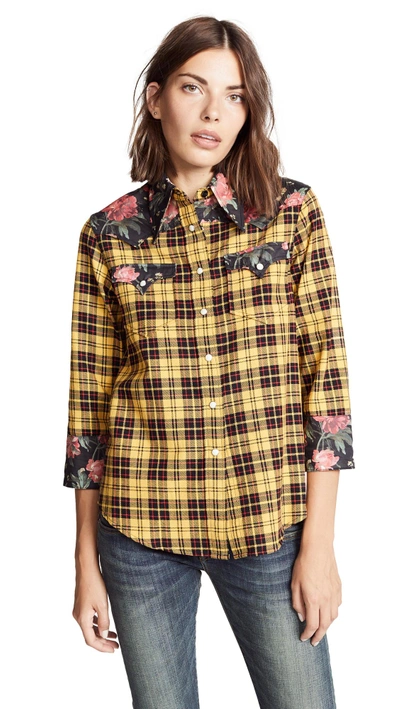 Shop R13 Exaggerated Collar Cowboy Shirt In Yellow/black Floral