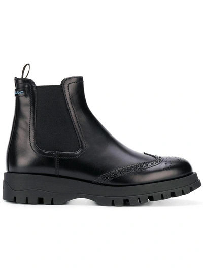 Shop Prada Punch Hole Slip-on Boots - Black