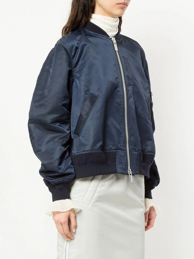 Shop Sacai Zipped Bomber Jacket - Blue