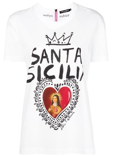 Shop Dolce & Gabbana Santa Sicily Print T-shirt - White