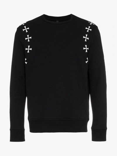 Shop Neil Barrett Black White Crosses Sweatshirt