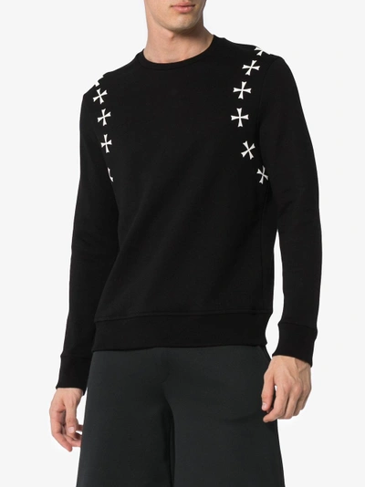 Shop Neil Barrett Black White Crosses Sweatshirt