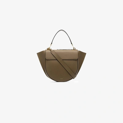 Shop Wandler Olive Green Hortensia Large Leather Shoulder Bag