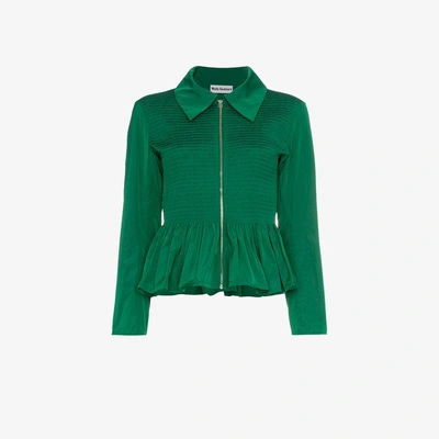 Shop Molly Goddard Lillian Peplum Hem Zip Jacket In Green