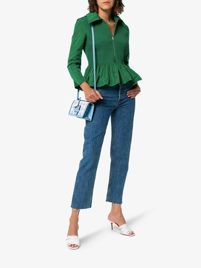 Shop Molly Goddard Lillian Peplum Hem Zip Jacket In Green