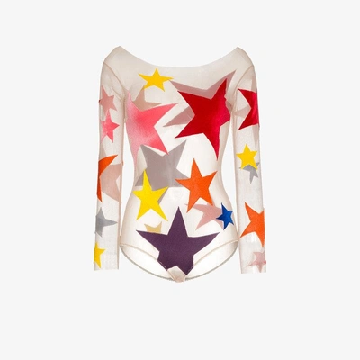 Shop Alexia Hentsch Star Print Appliqué Bodysuit In Multicolour