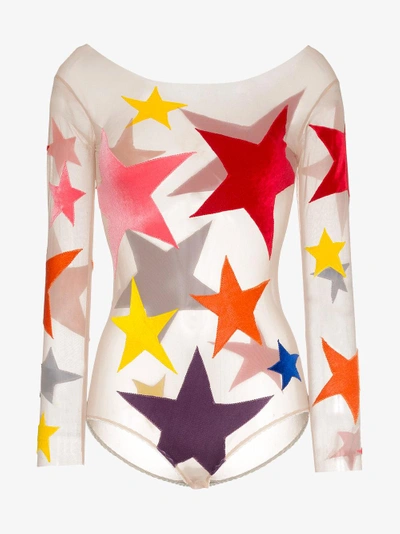 Shop Alexia Hentsch Star Print Appliqué Bodysuit In Multicolour