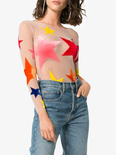 Shop Alexia Hentsch Star Print Appliqué Bodysuit In Multicolour