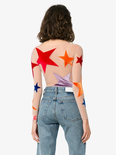 Shop Alexia Hentsch Star Print Appliqué Bodysuit In Multicolour