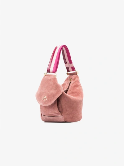 Shop Manu Atelier Rose Fernweh Mini Suede Tote Bag In Pink&purple