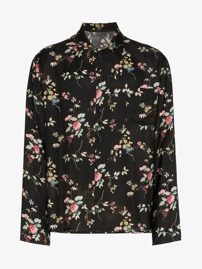 Shop Haider Ackermann Black Floral Print Long Sleeve Shirt