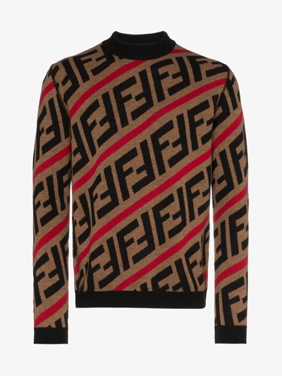 Fendi Logo Intarsia Knitted Wool Jumper In Red ModeSens