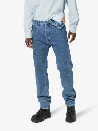 Shop Y/project Y / Project Fold Over Waist Jeans In Blue