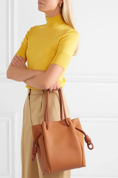 Shop Loewe Flamenco Small Textured-leather Tote In Tan