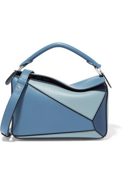 Puzzle Small Color-block Textured-leather Shoulder Bag In Blue