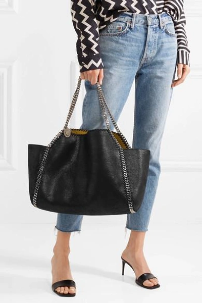 Shop Stella Mccartney The Falabella Medium Reversible Faux Brushed-leather Tote In Black