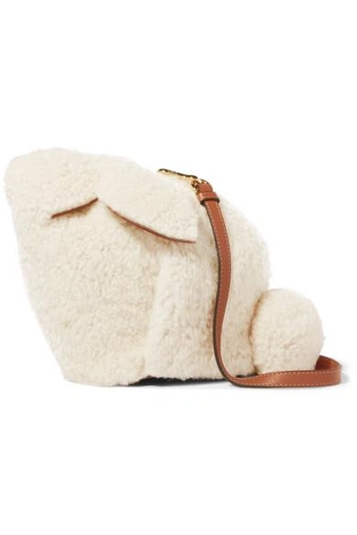 Shop Loewe Bunny Leather-trimmed Shearling Shoulder Bag