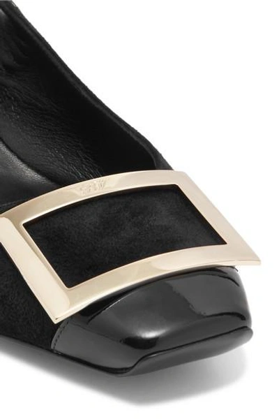 Shop Roger Vivier Trompette Patent Leather-trimmed Embellished Suede Slingback Pumps In Black
