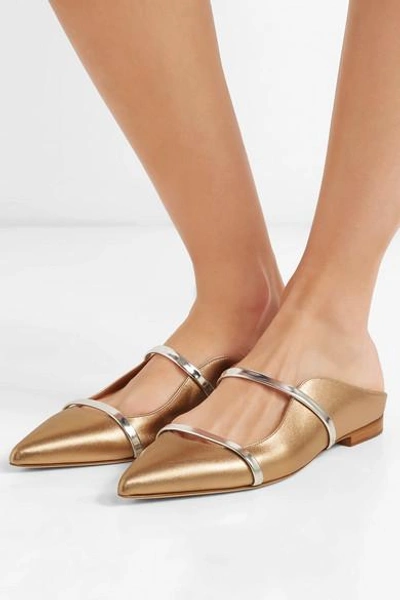 Shop Malone Souliers Maureen Metallic Leather Point-toe Flats In Gold