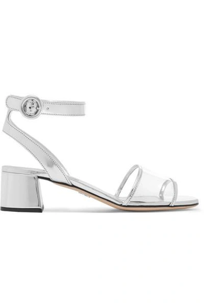 Shop Prada Metallic Leather And Pvc Sandals In Silver