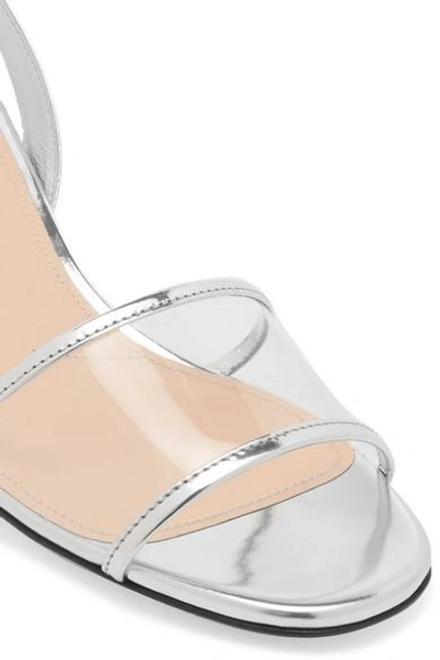 Shop Prada Metallic Leather And Pvc Sandals In Silver