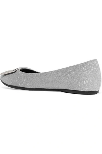 Shop Roger Vivier Gommette Bellerine Glittered Leather Ballet Flats In Silver