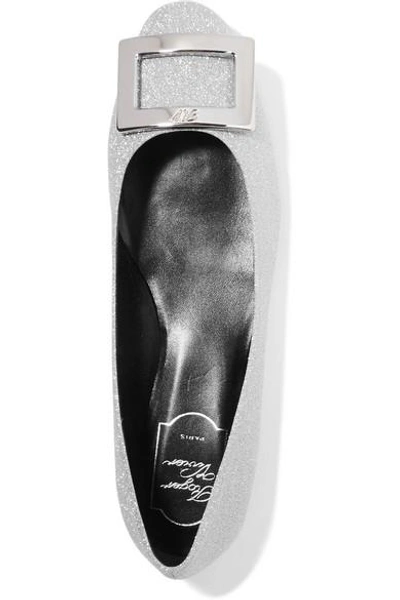 Shop Roger Vivier Gommette Bellerine Glittered Leather Ballet Flats In Silver