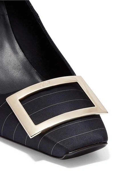 Shop Roger Vivier Belle Vivier Trompette Pinstriped Satin Pumps In Navy