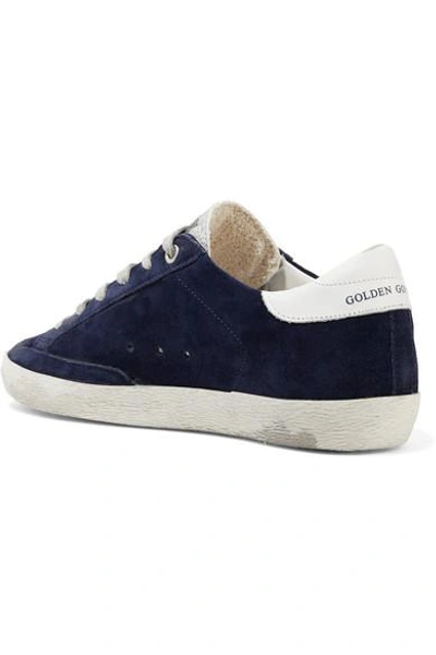 Shop Golden Goose Superstar Distressed Suede And Leather Sneakers In Navy