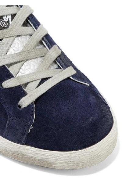 Shop Golden Goose Superstar Distressed Suede And Leather Sneakers In Navy