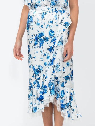 Shop Adam Lippes Floral-print Lace-trimmed Ruffled Midi Skirt