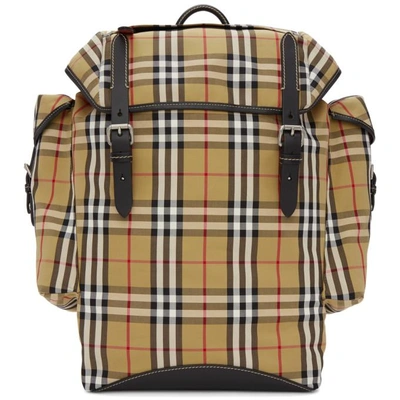 Shop Burberry Beige & Black Ranger Check Backpack In Clementine