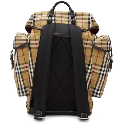 Shop Burberry Beige & Black Ranger Check Backpack In Clementine