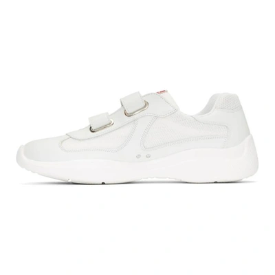 Shop Prada White Leather And Mesh Straps Sneakers In F0009