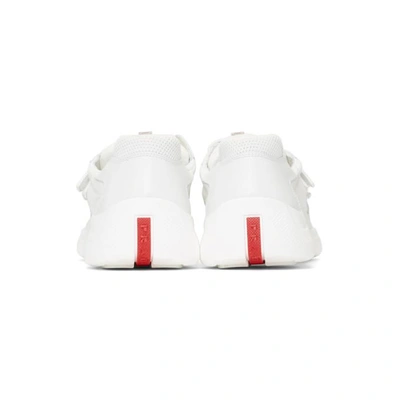 Shop Prada White Leather And Mesh Straps Sneakers In F0009