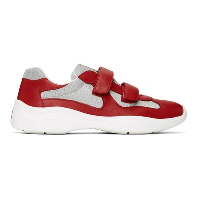Shop Prada Red Leather And Mesh Straps Sneakers In F0f5c