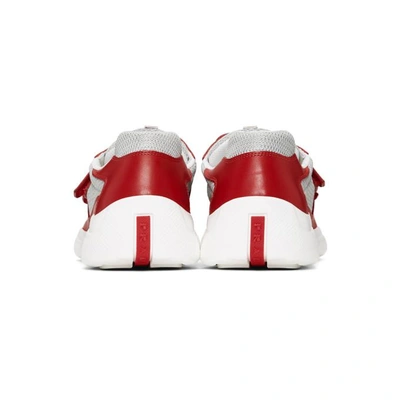 Shop Prada Red Leather And Mesh Straps Sneakers In F0f5c