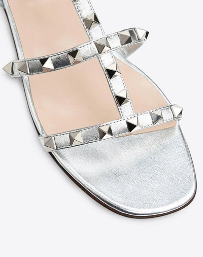 Shop Valentino Garavani Metallic Cage Rockstud Flat Sandal In Silver