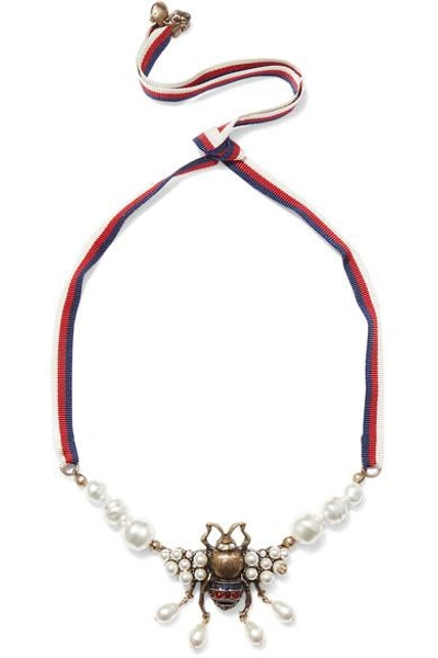 Shop Gucci Gold-tone, Crystal And Faux Pearl Necklace