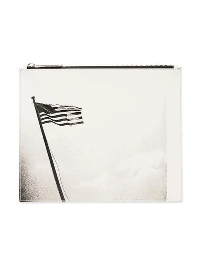 Shop Calvin Klein 205w39nyc Black And White American Flag Print Leather Pouch