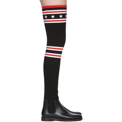 Shop Givenchy Black Over-the-knee Sock Rain Boots In 009 Red